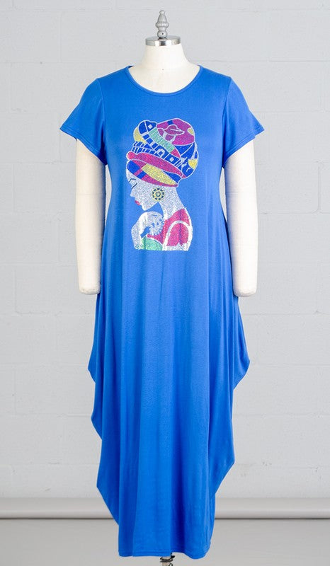 Karachic African Queen Rhinestone Maxi Dress with Pockets
