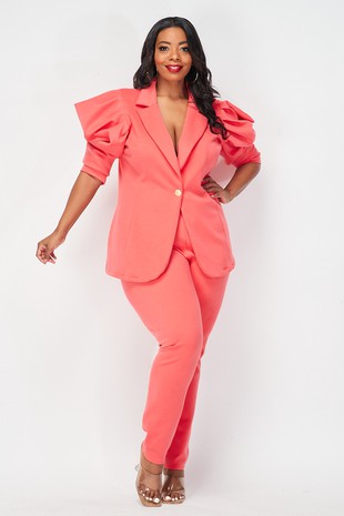 Coral Elegance Plus Size Two-Piece Pant Set