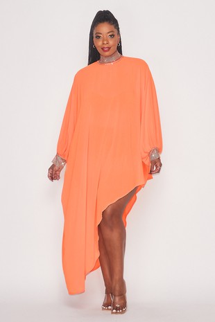 Sheer Asymmetrical Tunic with Sparkle Embellishments