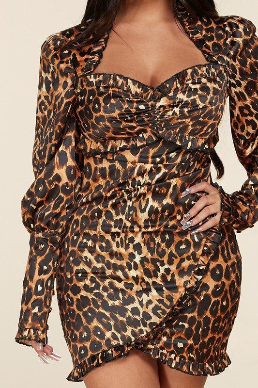 Fierce & Flirty Leopard Ruffle Mini Dress