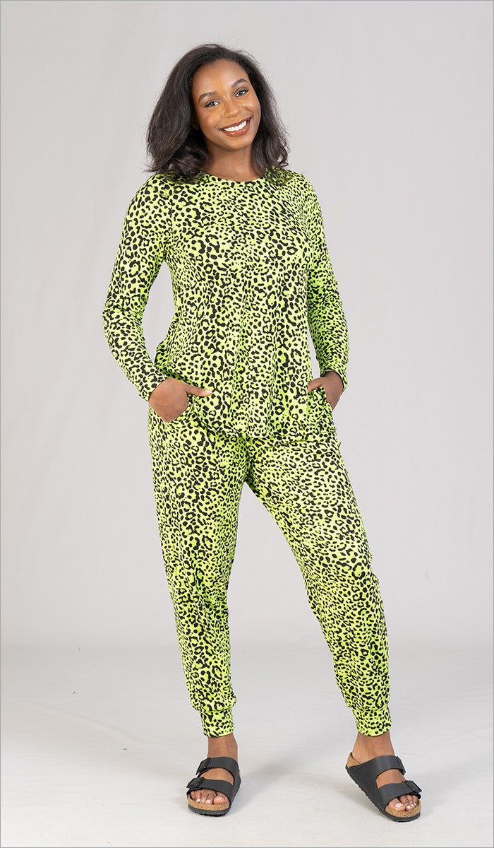 Women's Electric Lime Green Leopard Jogger Set