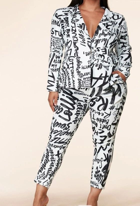 Bold Graffiti Print Blazer Pantsuit