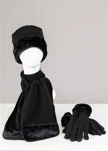 Cozy Faux Fur Fleece Hat, Scarf, and Glove Set in Solid Colors