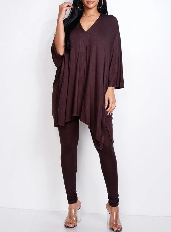 Effortless Elegance: Brown Flow Top & Leggings Set