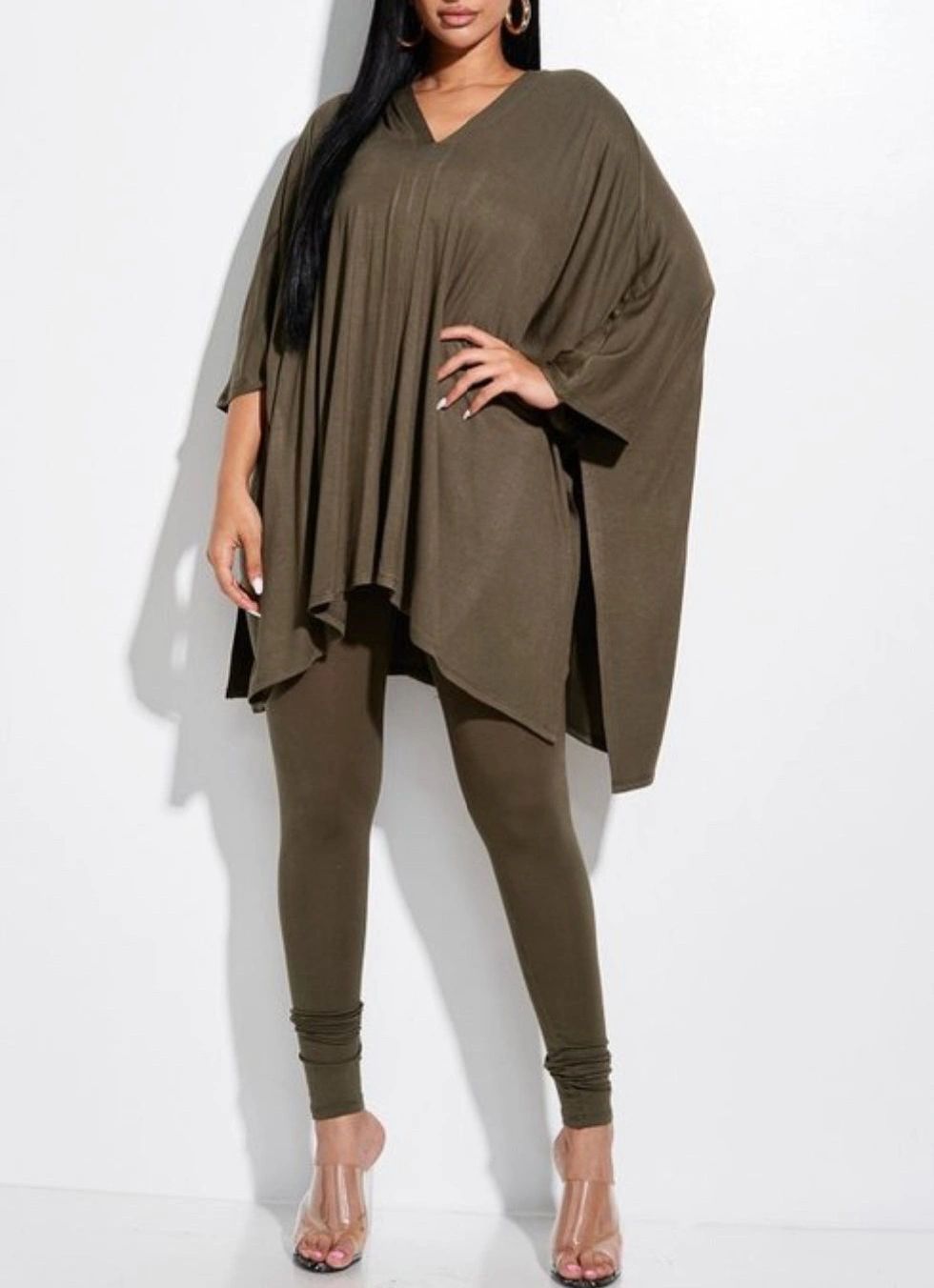 Chic & Sporty: Olive Flow Top & Leggings Set