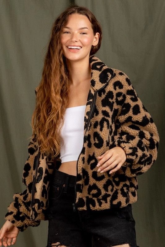 Safari Chic Leopard Sherpa Jacket