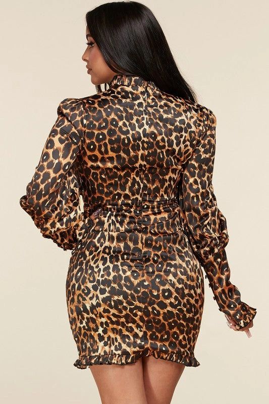 Fierce & Flirty Leopard Ruffle Mini Dress
